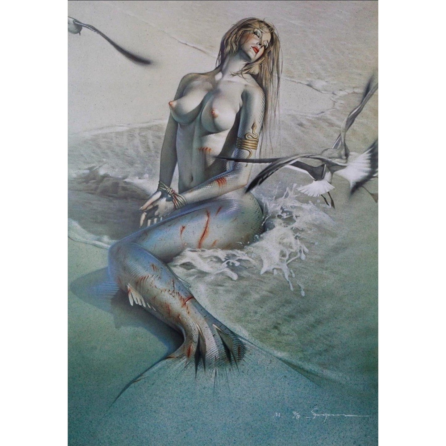 RARE Hajime Sorayama Wounded Mermaid Lithograph Signed, Limited 2/10 NAGA Era 90