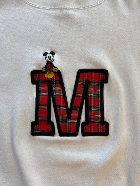 Vintage Mickey & Co Crewneck Sweatshirt Red Plaid M Patch Mickey Mouse