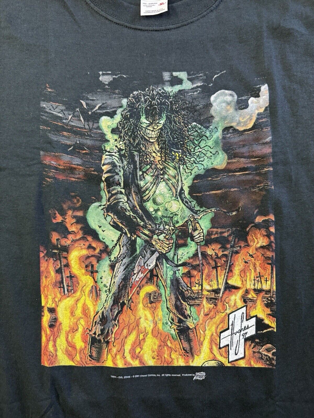2001 Evil Ernie Tshirt Chaos Comics Mens XL Comic Images Graphic Black Crewneck - thriftgoblin