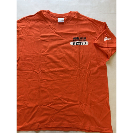 2005 DC Arkham Asylum Inmate T-Shirt XL Orange Graphitti Hanes Batman Joker Y2K - thriftgoblin