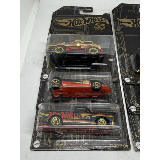 2023 Hot Wheels 55th Anniversary Black Gold Complete Set 6/6 HDH54 Porsche Gtr - thriftgoblin