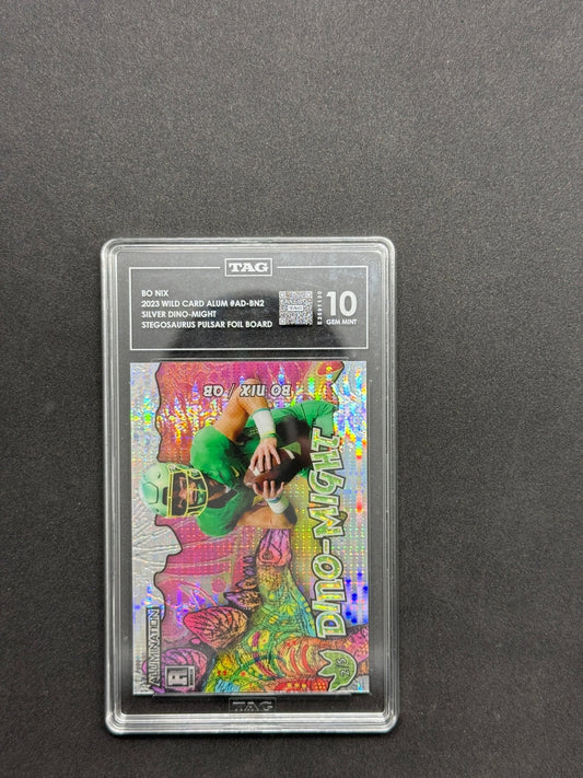 2023 Wild Card Alumination Bo Nix Dino-Might Rookie AD-BN2 Silver 2/5 TAG 10 - Thrift GoblinTrading Card