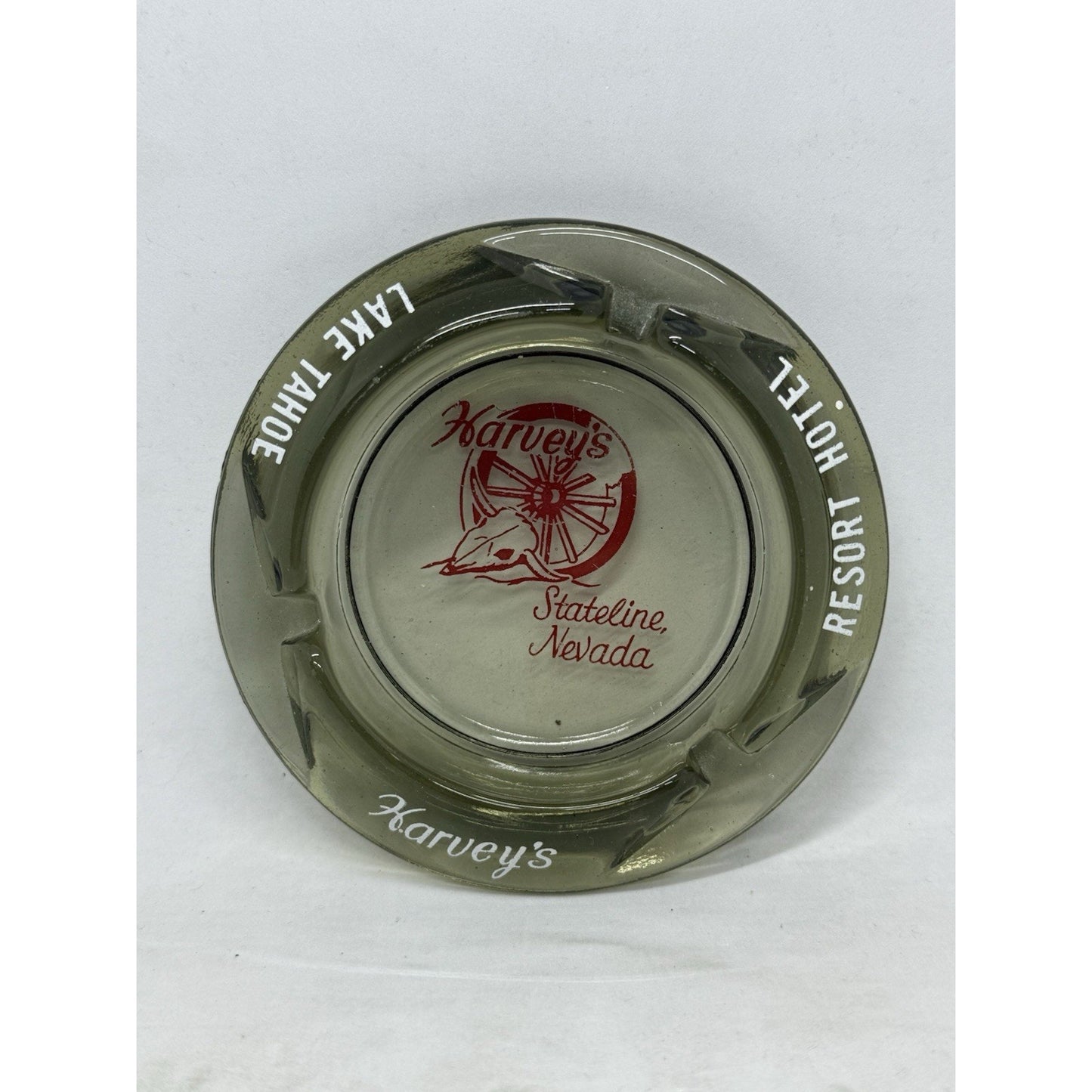New Vintage Ashtray Harvey's State Line Nevada Resort Hotel Lake Tahoe Glass NV