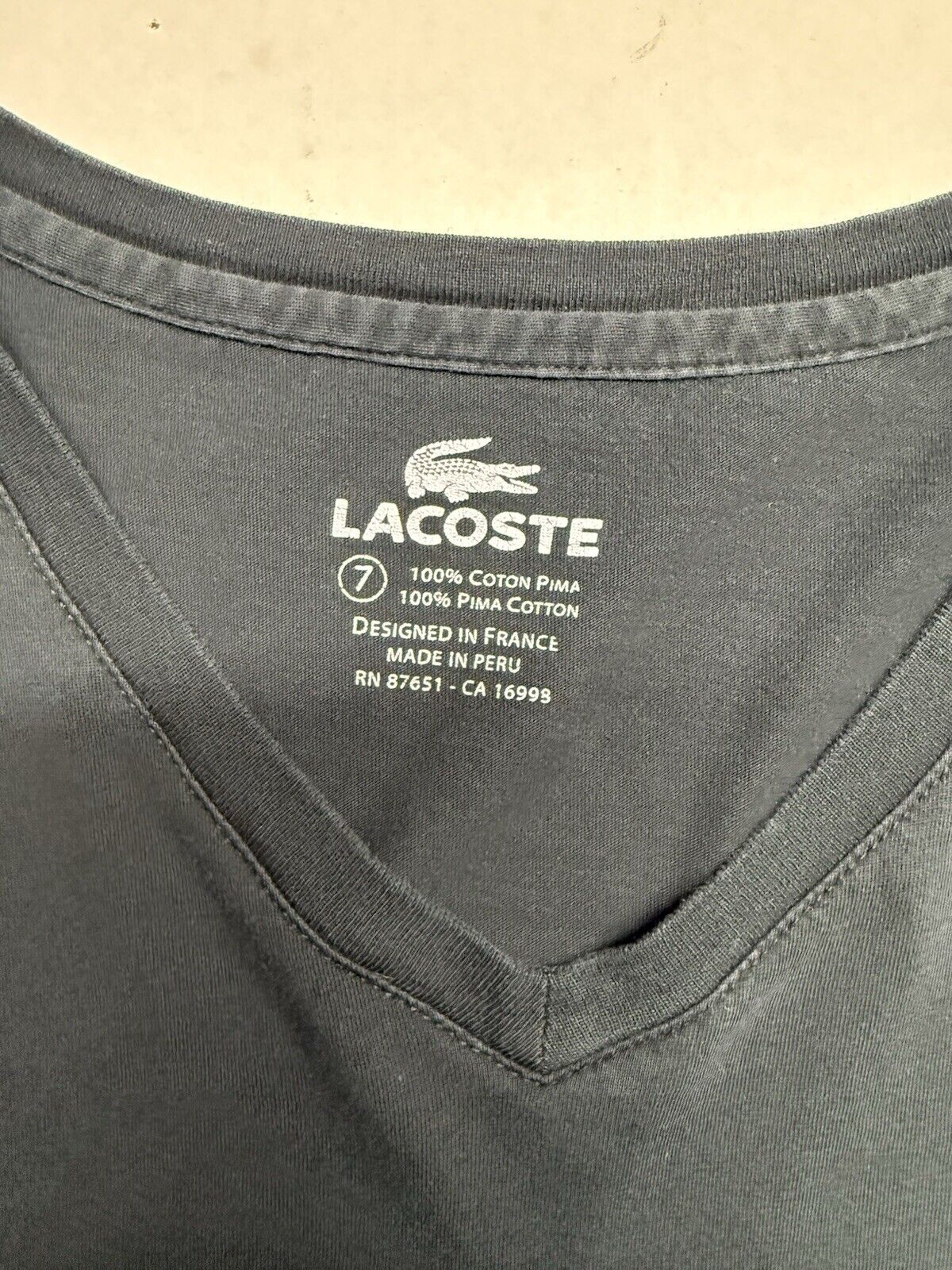 Lacoste Mens V-Neck T-Shirt Short Sleeve Black 100% Pima Cotton Casual Tee 7 XL