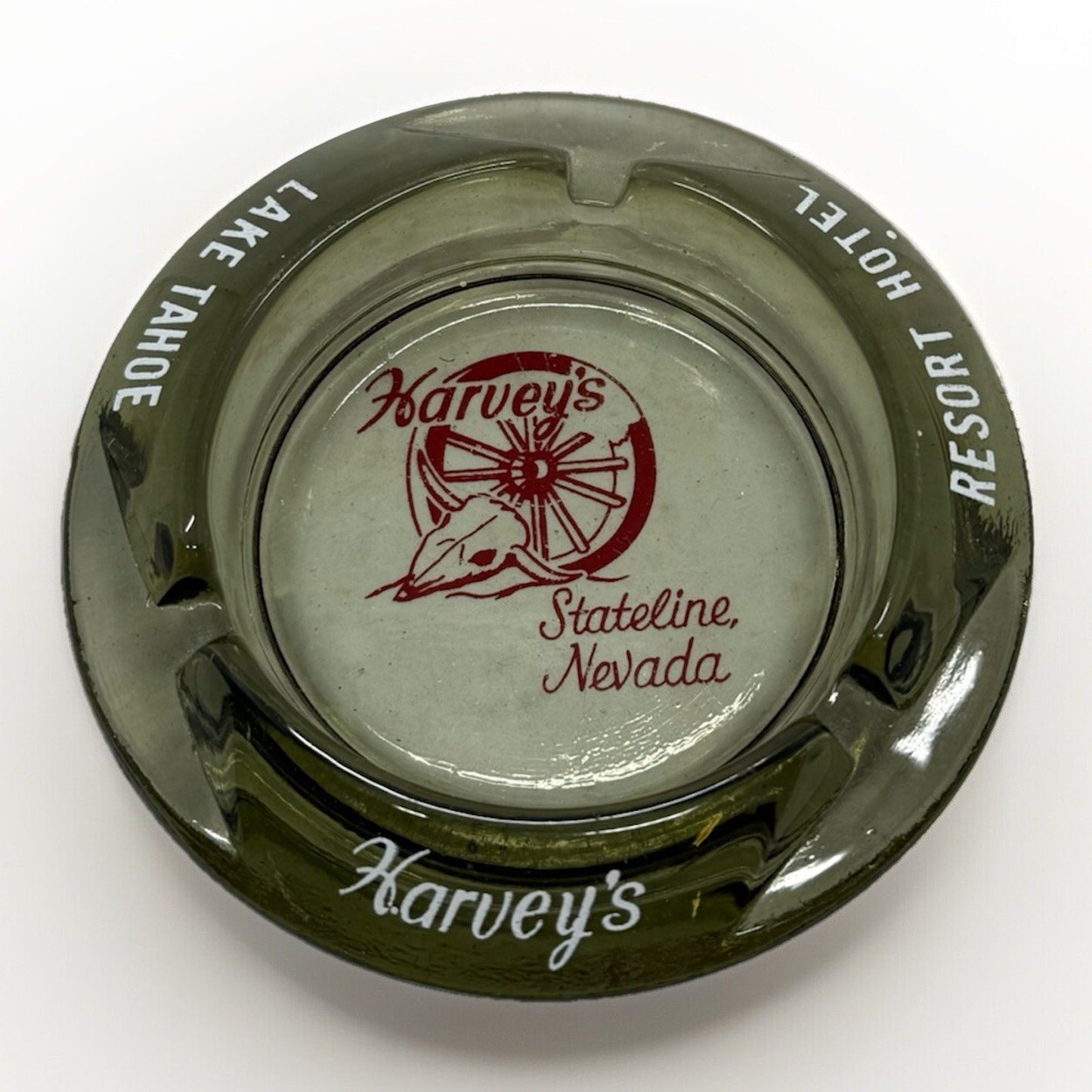 New Vintage Ashtray Harvey's State Line Nevada Resort Hotel Lake Tahoe Glass NV