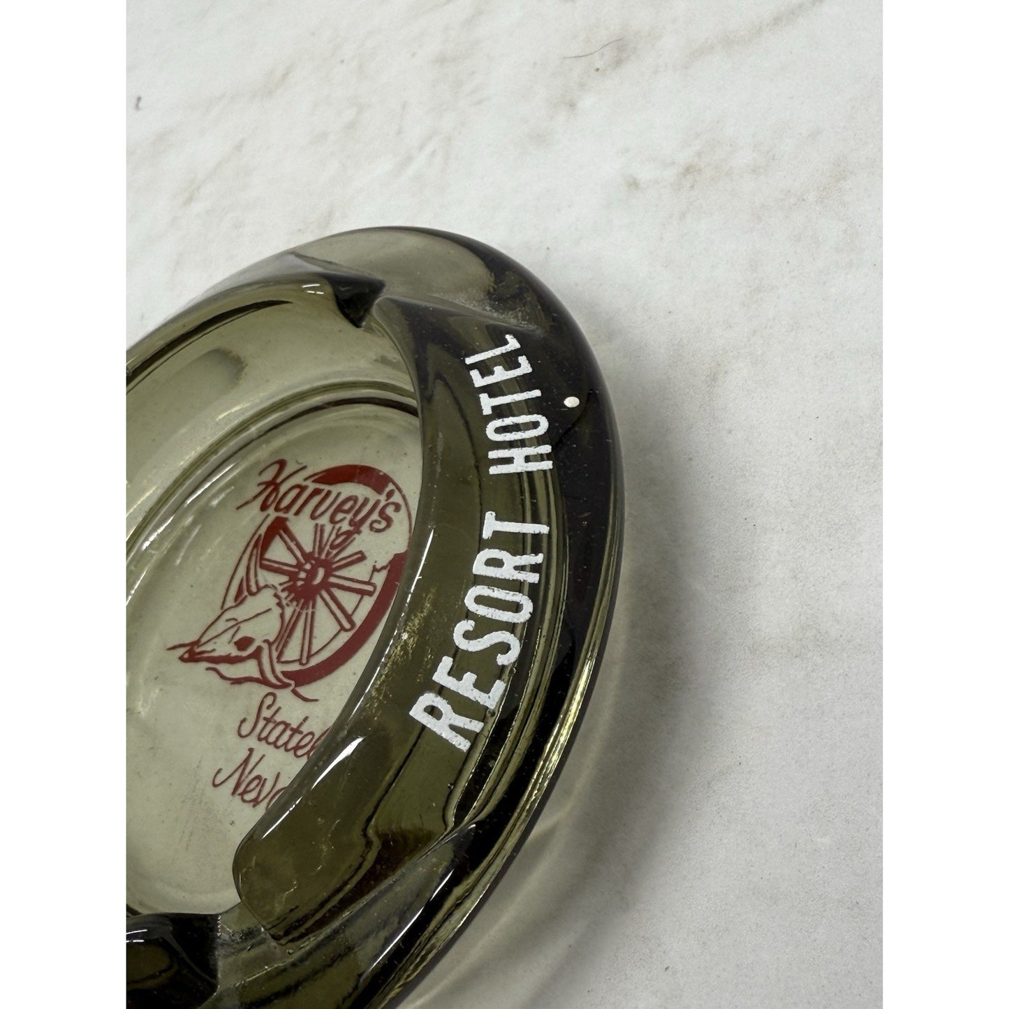 New Vintage Ashtray Harvey's State Line Nevada Resort Hotel Lake Tahoe Glass NV