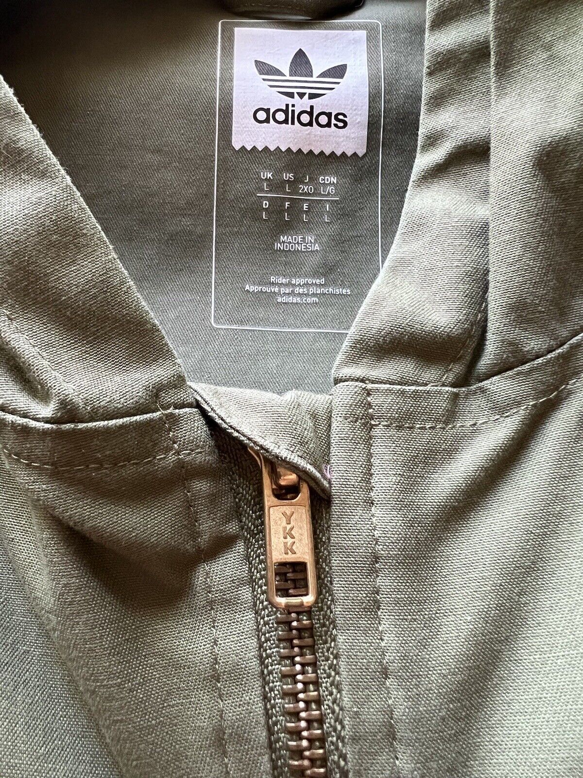 ADIDAS WIND Hooded JACKET SKATEBOARDING ARMY GREEN GOLD FULL ZIP Large - thriftgoblin