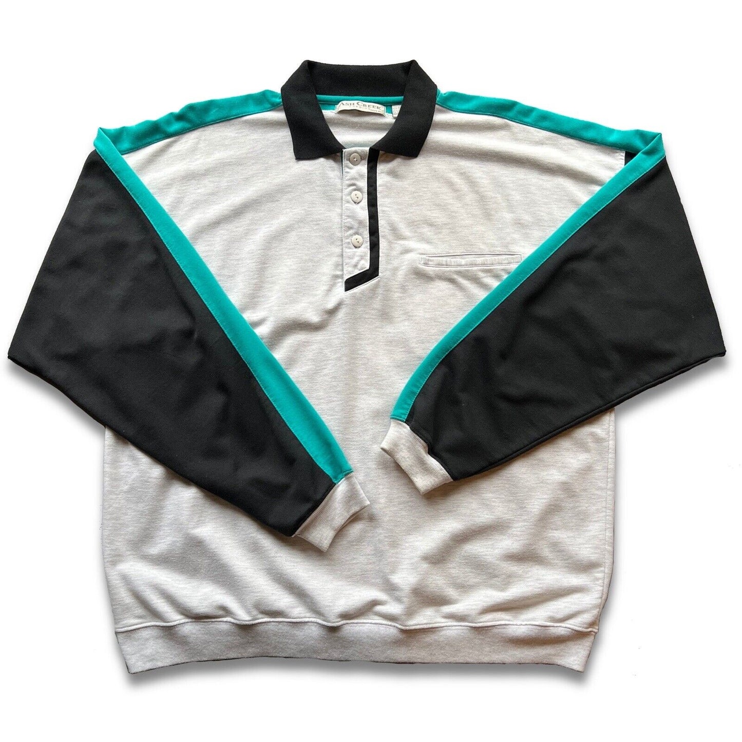 Ash Creek Trading Mens XL Gray Long Sleeve Polo Shirt Hipster Indie Retro Rugby - thriftgoblin