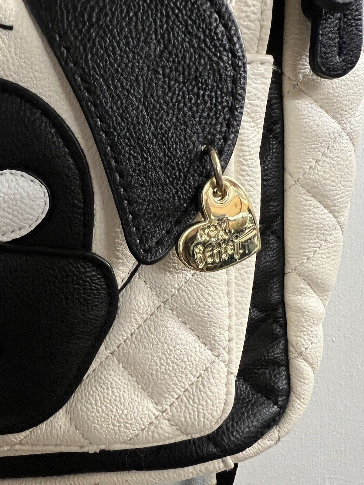 Betsey Johnson Pug Dog Quilted White And Black Faux Leather Backpack W Ball - thriftgoblin