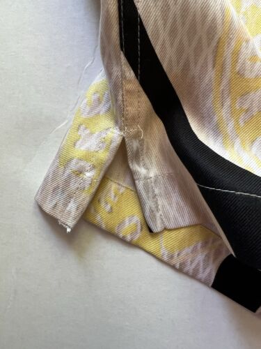 Brandini 100% Pure Silk Yellow Pearl Buttons Down Shirt Abstract Short Sleeve - thriftgoblin