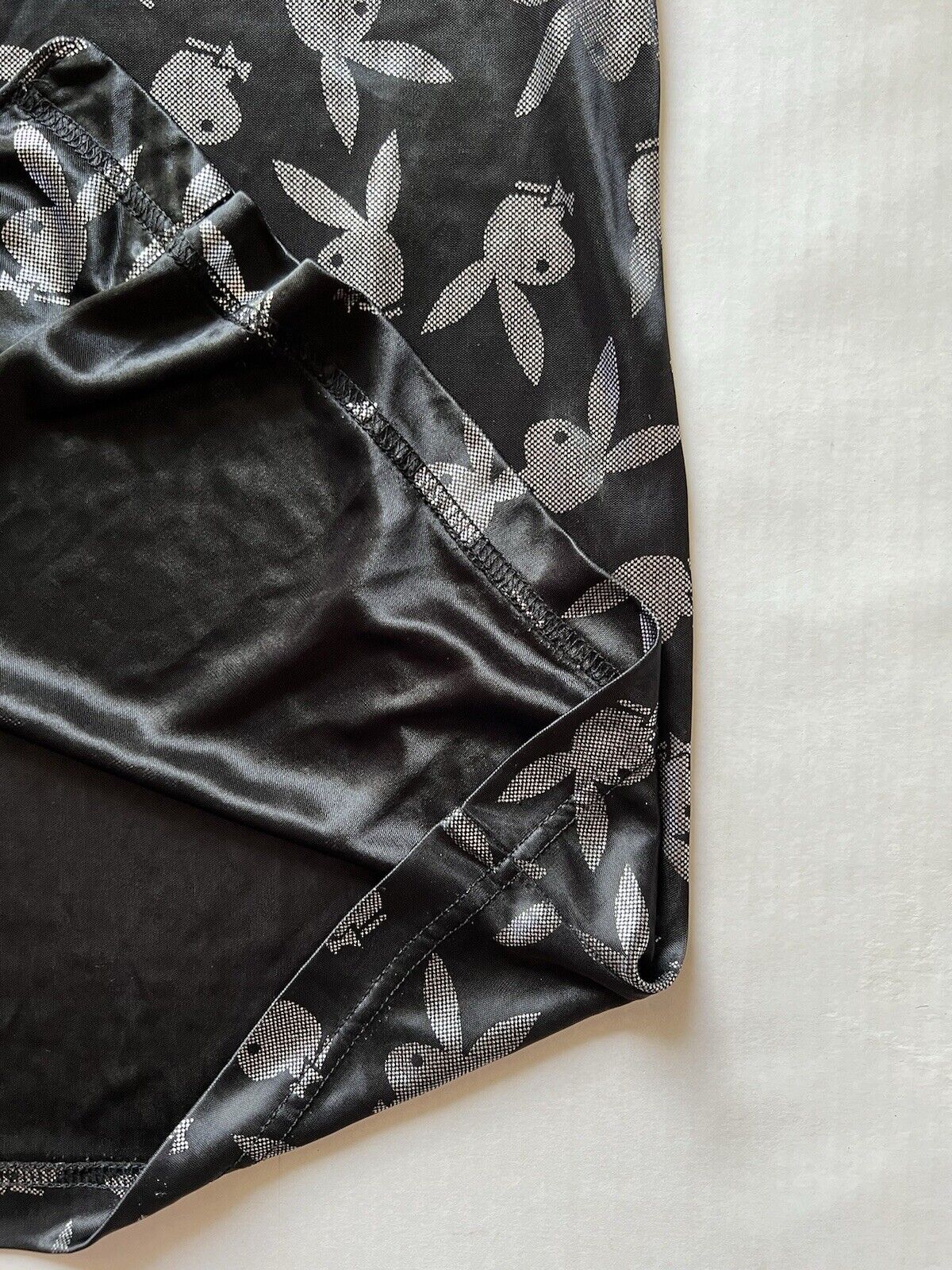 Bunny PLAYBOY Button Down Sleep Wear Men's Black Silver Shirt Large Sheer Adult - thriftgoblin