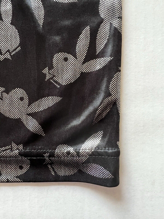 Bunny PLAYBOY Button Down Sleep Wear Men's Black Silver Shirt Large Sheer Adult - thriftgoblin