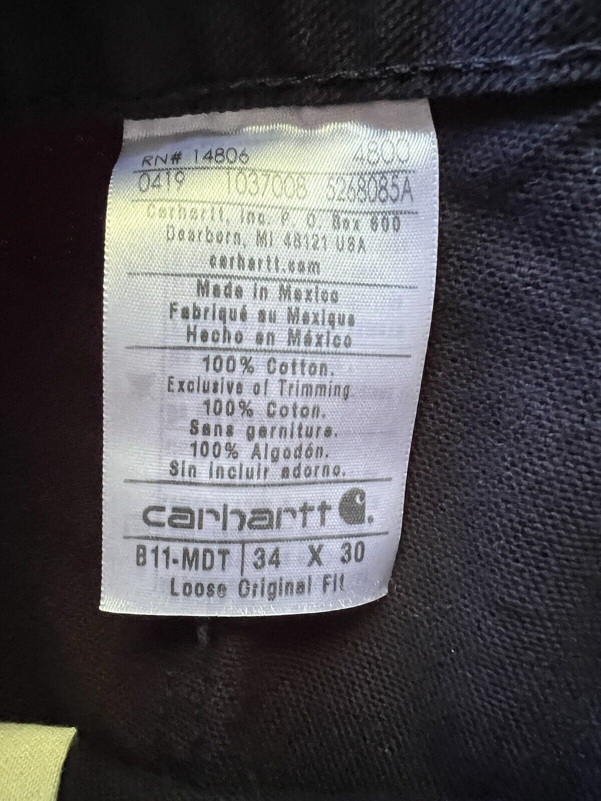 Carhartt Mens Blue Loose Original Fit 34 X 30. B11 - MDT Workwear Pants Denim New - thriftgoblin