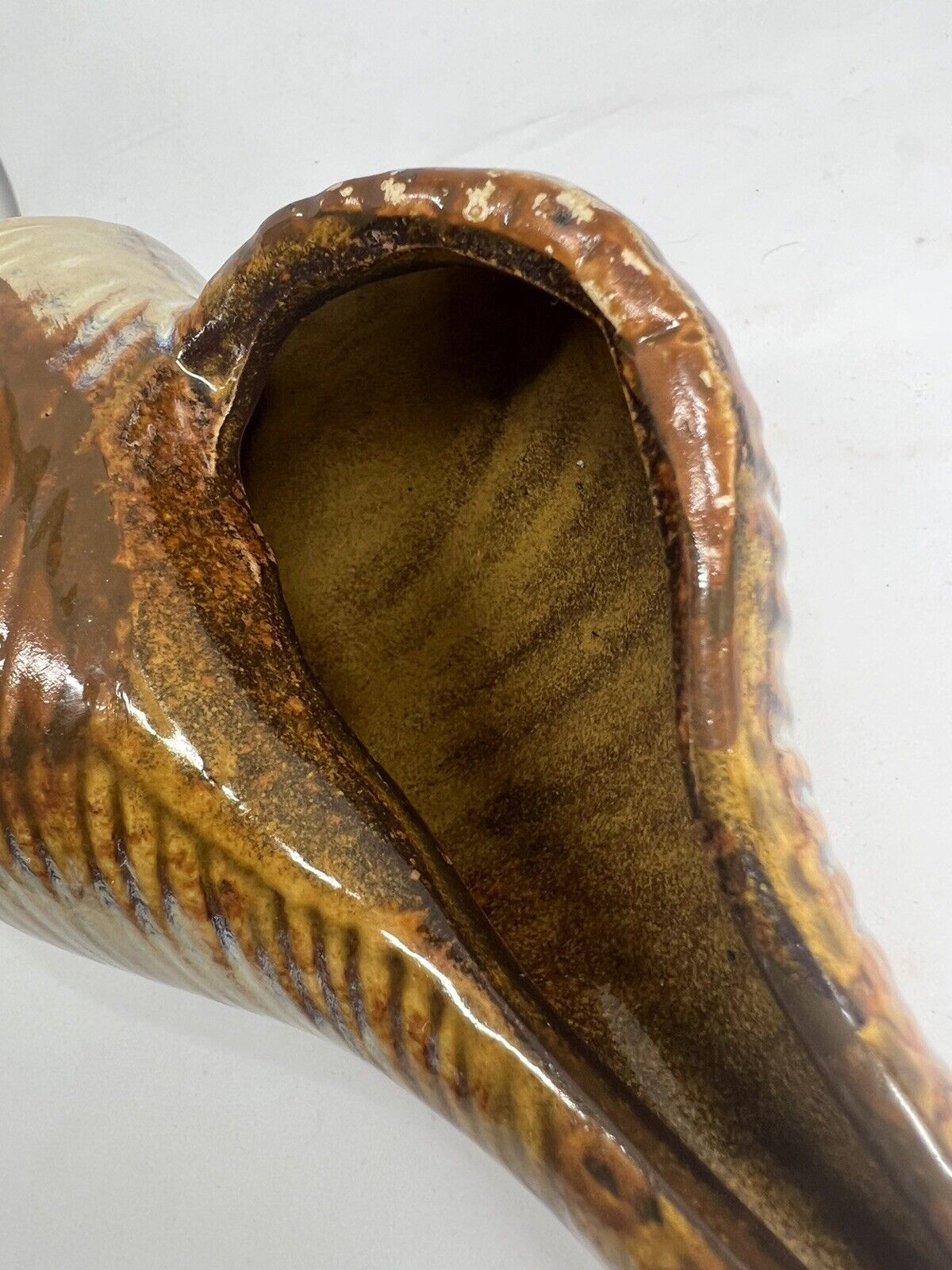 Ceramic Sea Shell Wall Shelf Decor Glazed Bathroom 13 Inches Brown Blue - thriftgoblin