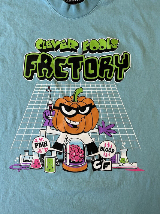 Clever Fools Dexters Lab Factory Cartoon Network Shirt Graffiti Mens Blue Large - thriftgoblin