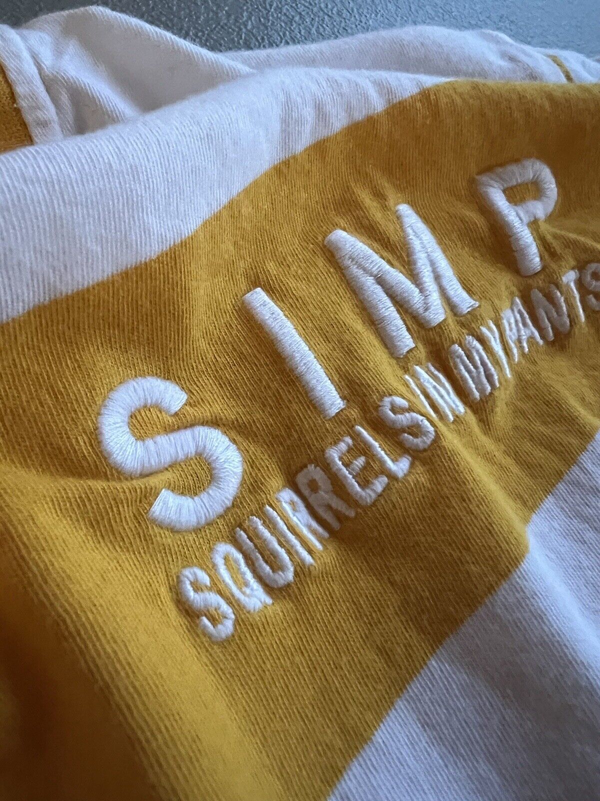 Club PewDiePie SIMP Shirt Small Yellow White Striped Youtube Merch Squirrels - thriftgoblin