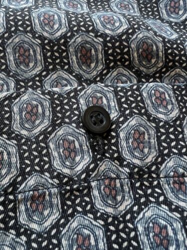 Colore Italia Mens Shirt Silk Short Sleeve Black Tan Geometric Button Up Size L - thriftgoblin