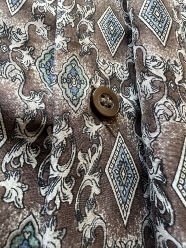 Colore Italia SILK Short Shirt ButtonUp Shirt Men M Brown Sharp Paisley Diamond - thriftgoblin
