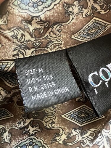 Colore Italia SILK Short Shirt ButtonUp Shirt Men M Brown Sharp Paisley Diamond - thriftgoblin