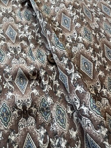 Colore Italia SILK Short Shirt ButtonUp Shirt Men M Brown Sharp Paisley Diamond - thriftgoblin