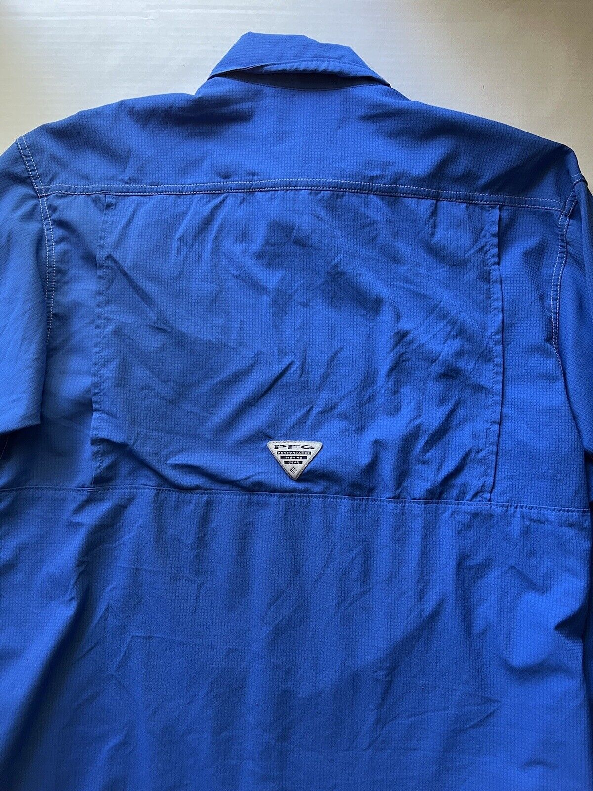 COLUMBIA Fishing Shirt Men's M PFG Bright Blue Vented Back Panel UPF 50 Sun - thriftgoblin