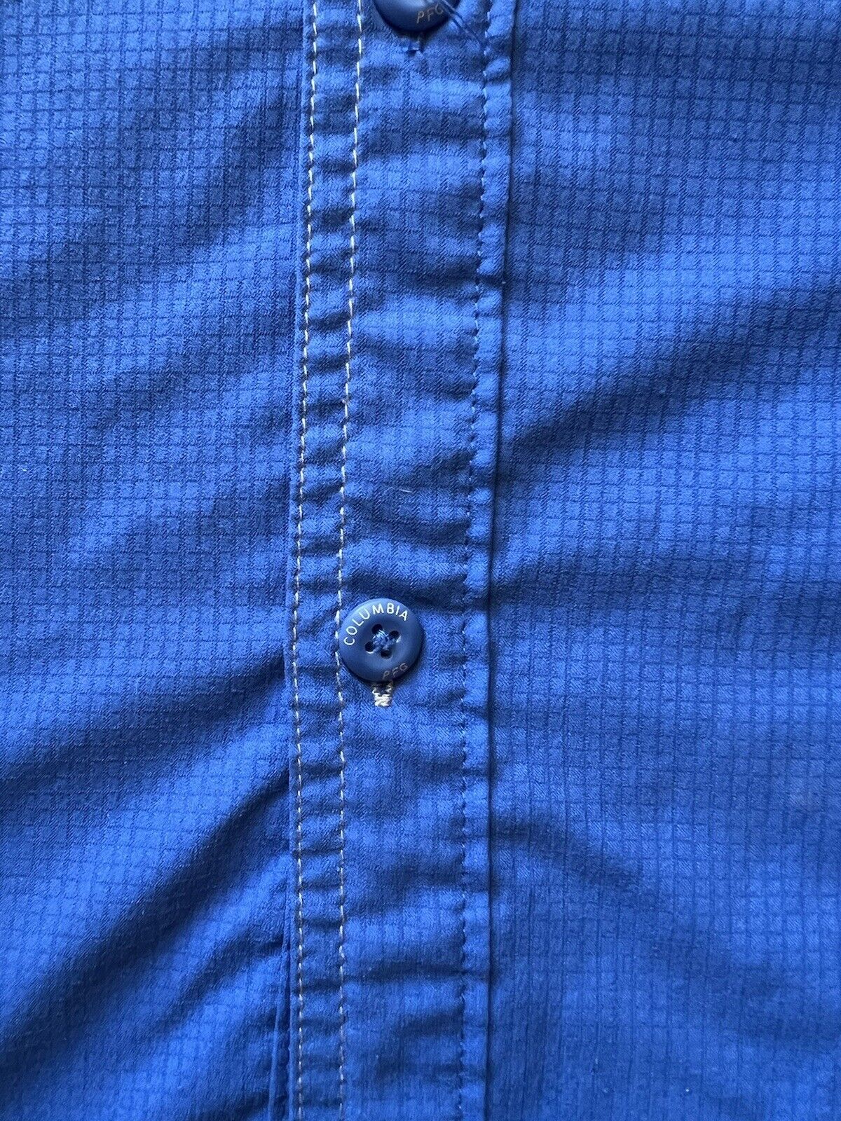 COLUMBIA Fishing Shirt Men's M PFG Bright Blue Vented Back Panel UPF 50 Sun - thriftgoblin