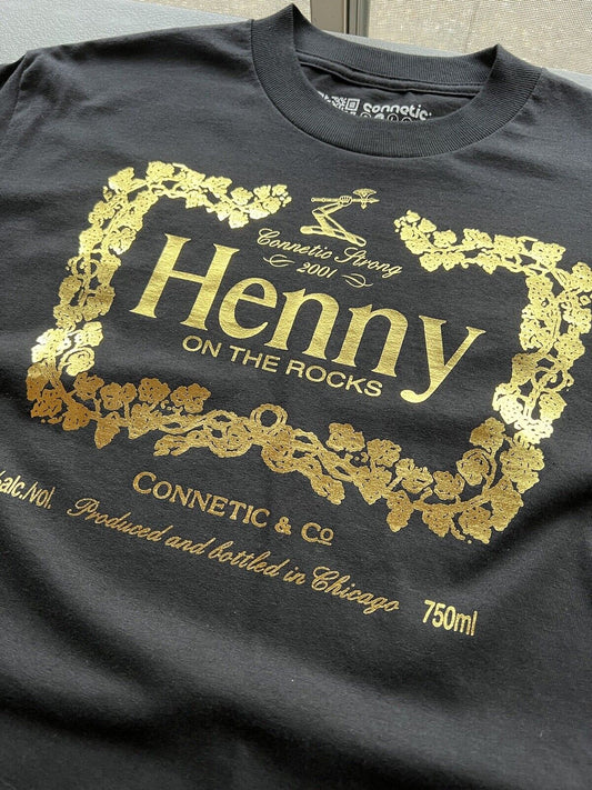 Connetic & Co Henny On the Rocks Gold Foil Print Tee SF Oakland Bay AreaCognac - thriftgoblin