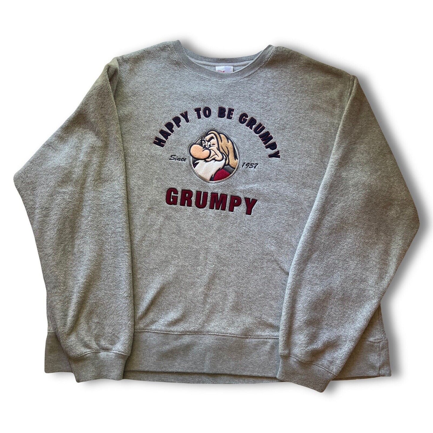 Disney Store "GRUMPY" Men xLarge Gray Polyester Fleece Sweatshirt Embroidered - thriftgoblin