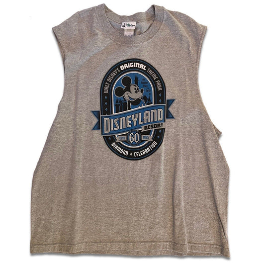 Disneyland 60 Diamond Mickey Mouse Sleeveless Crewneck Shirt Gray Mens 2XL Print - thriftgoblin
