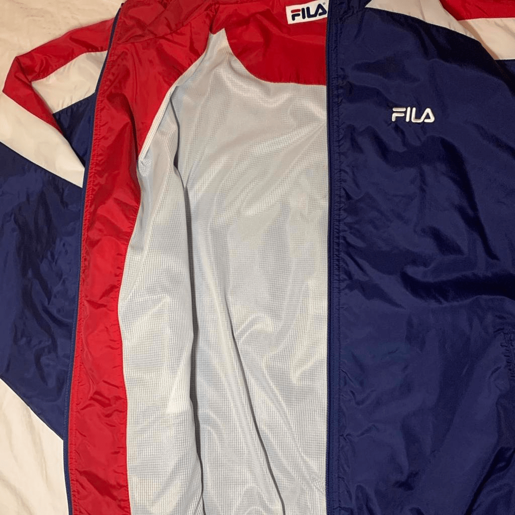 FILA Track Jacket Mens Large. USA Colors. Red White Blue Retro Windbreaker. - thriftgoblin