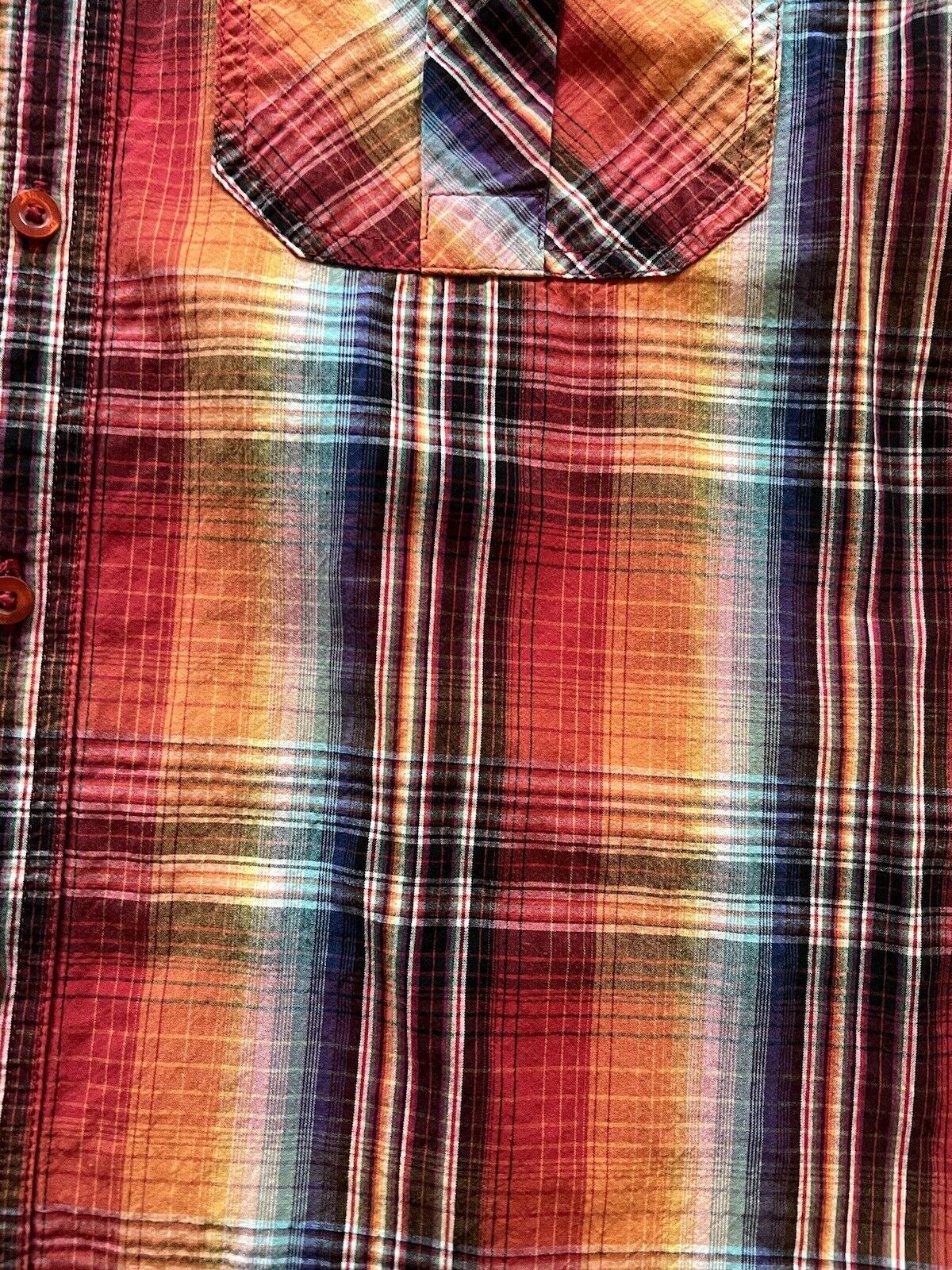 Fun PrAna Shirt Mens Size Medium Short Sleeve Orange Plaid Cotton Hiker Outdoor - thriftgoblin