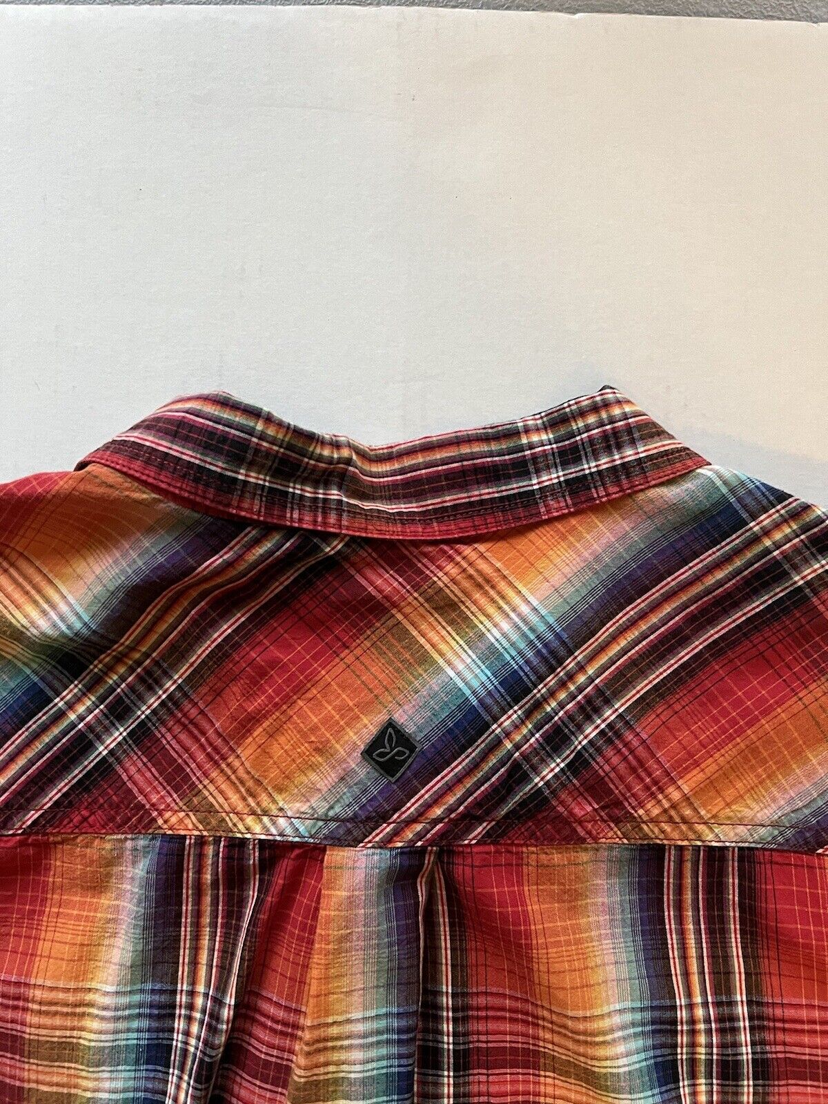 Fun PrAna Shirt Mens Size Medium Short Sleeve Orange Plaid Cotton Hiker Outdoor - thriftgoblin