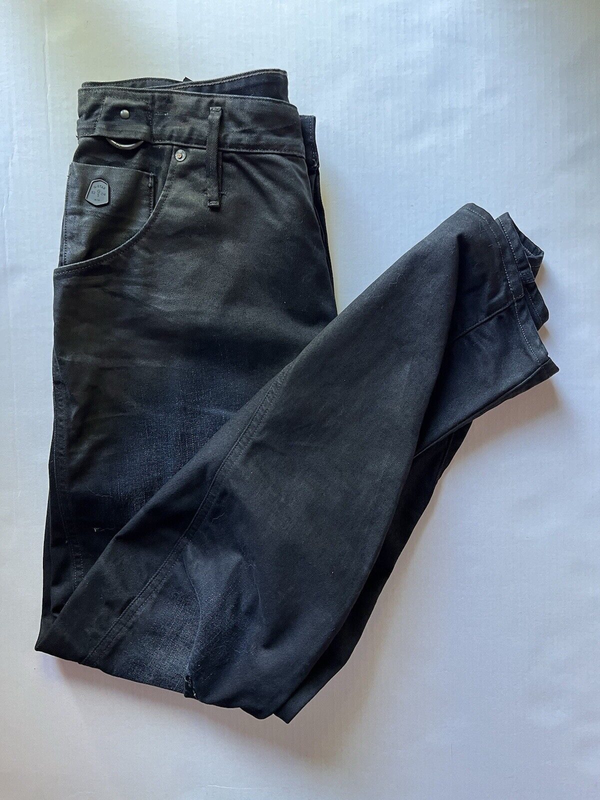 G - STAR RAW - ARC ZIP 3D Loose Tapered. Mens 32x32 Black Waxed Denim Motorcycle - thriftgoblin
