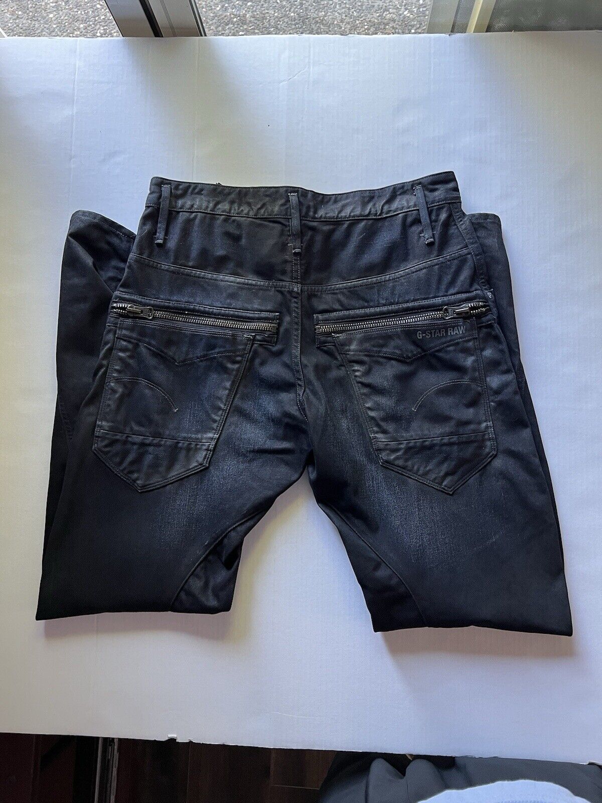 G - STAR RAW - ARC ZIP 3D Loose Tapered. Mens 32x32 Black Waxed Denim Motorcycle - thriftgoblin