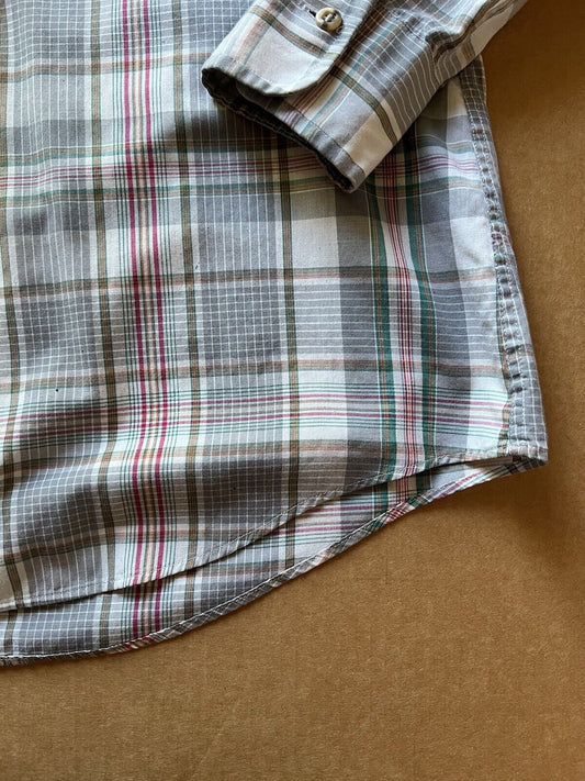 Gant Vintage Hugger Foxhound Plaid Grey Light Mens Button Up Shirt Large - thriftgoblin