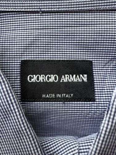 Giorgio Armani Dress Shirt Men 15 1/2 Black White Check Button Up Long Sleeve - thriftgoblin