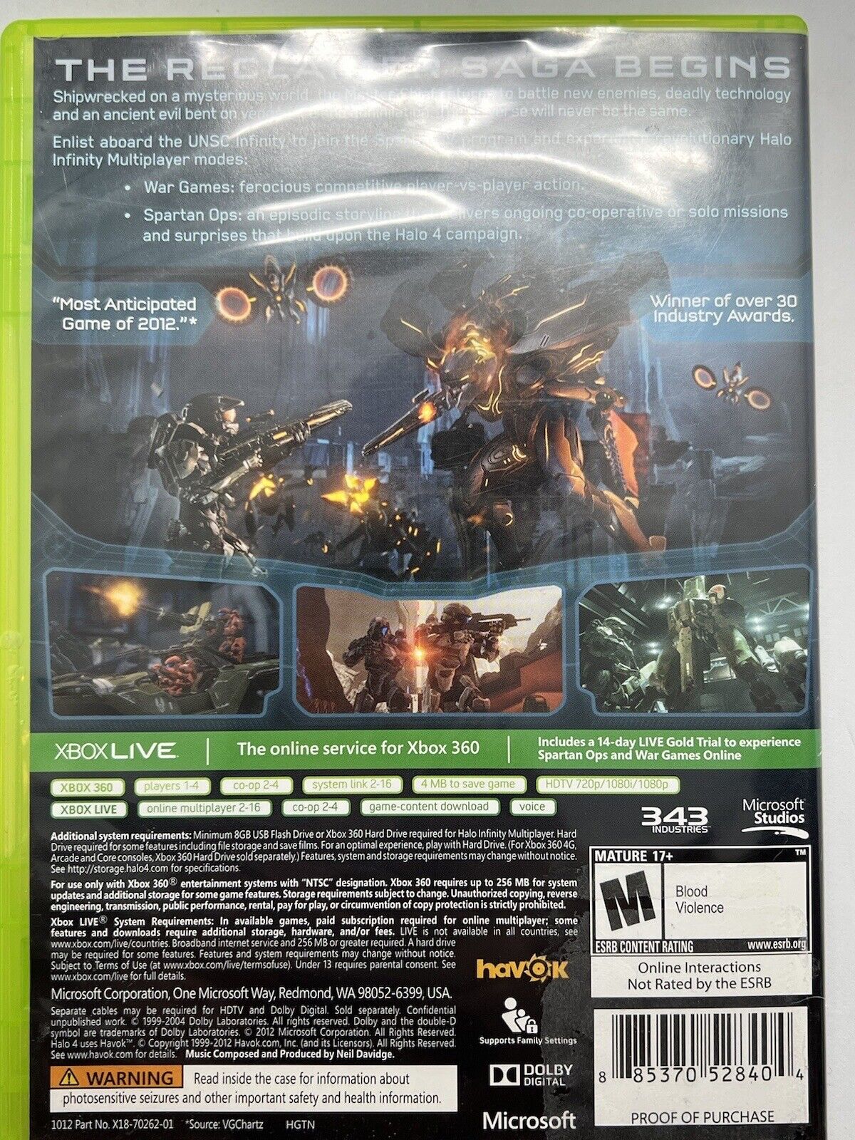 Halo 4 (Microsoft Xbox 360, 2012) Used. Multiplayer. Master Chief. GoodCondition - thriftgoblin