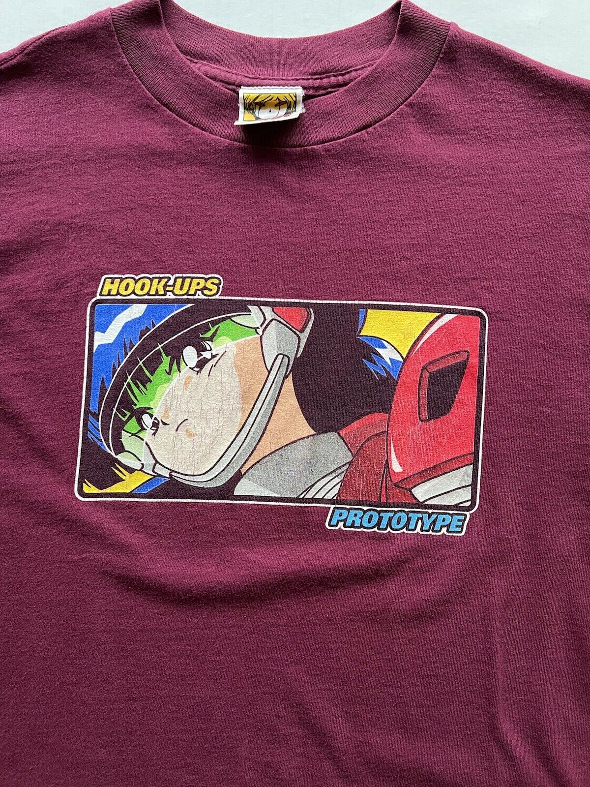 Hook - Ups Skateboards Prototype Logo Short Sleeve Shirt Red Eyes Tag - thriftgoblin