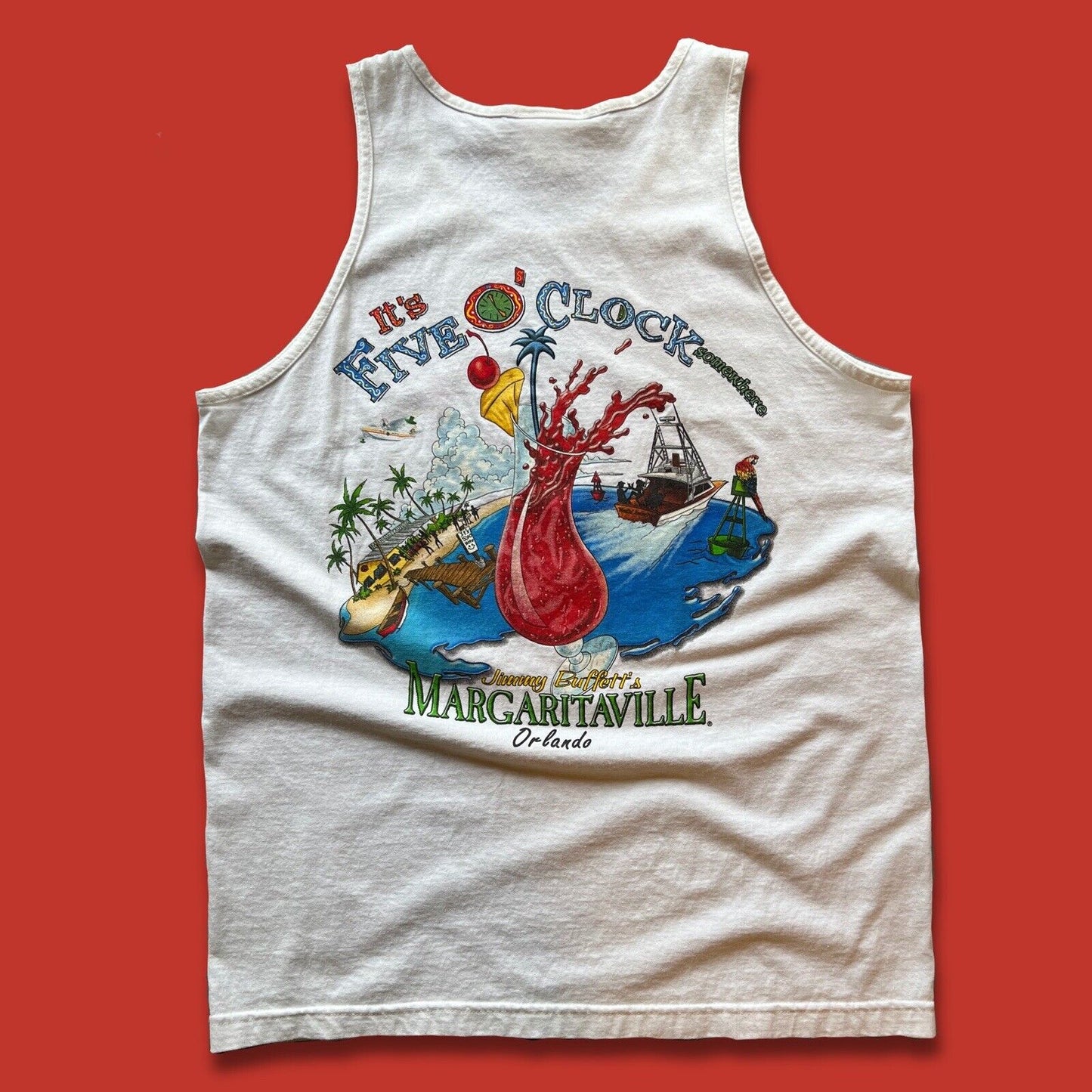 “It’s 5 O’ Clock Somewhere” Margaritaville Mens Orlando Large Tank Top Buffet FL - thriftgoblin