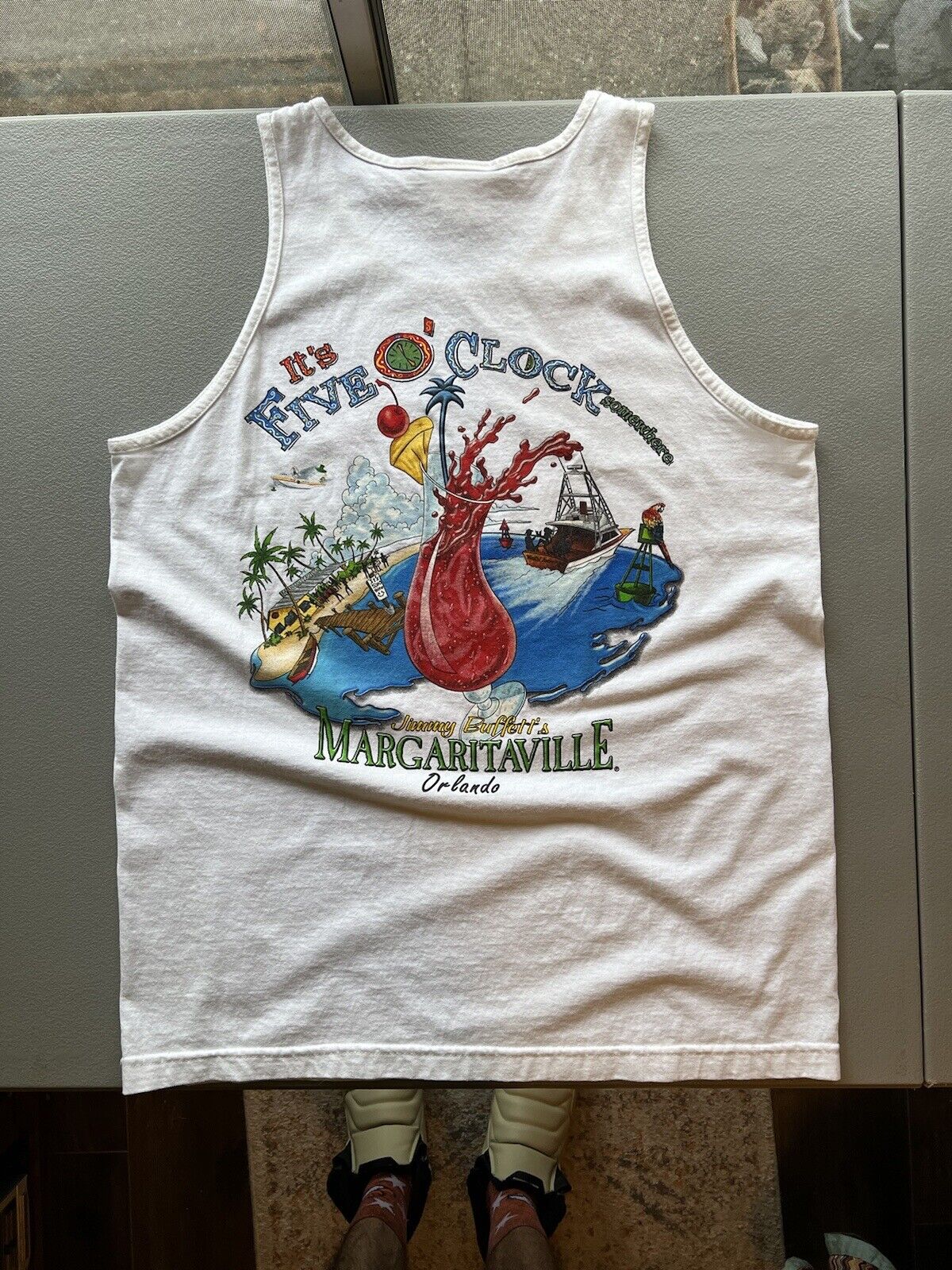 “It’s 5 O’ Clock Somewhere” Margaritaville Mens Orlando Large Tank Top Buffet FL - thriftgoblin