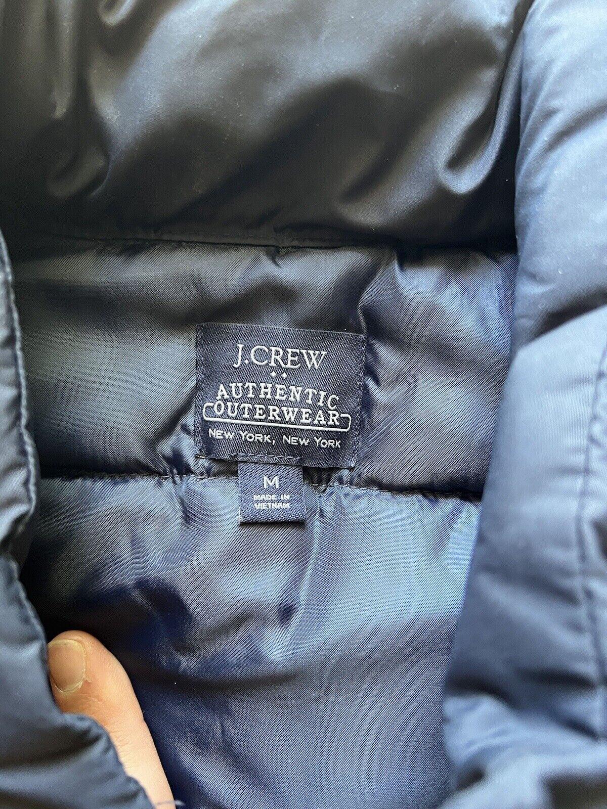 J Crew Puffer Vest Mens Authentic Medium Warm Blue Feather Zip Front Lookbook - thriftgoblin