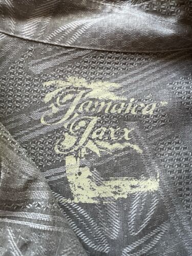 Jamaica Jaxx Shirt Mens L Silk Beige Bamboo Hawaiian Button Up Short Sleeve Mens - thriftgoblin