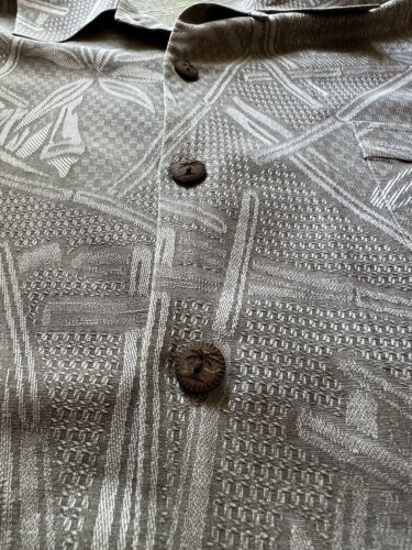 Jamaica Jaxx Shirt Mens L Silk Beige Bamboo Hawaiian Button Up Short Sleeve Mens - thriftgoblin