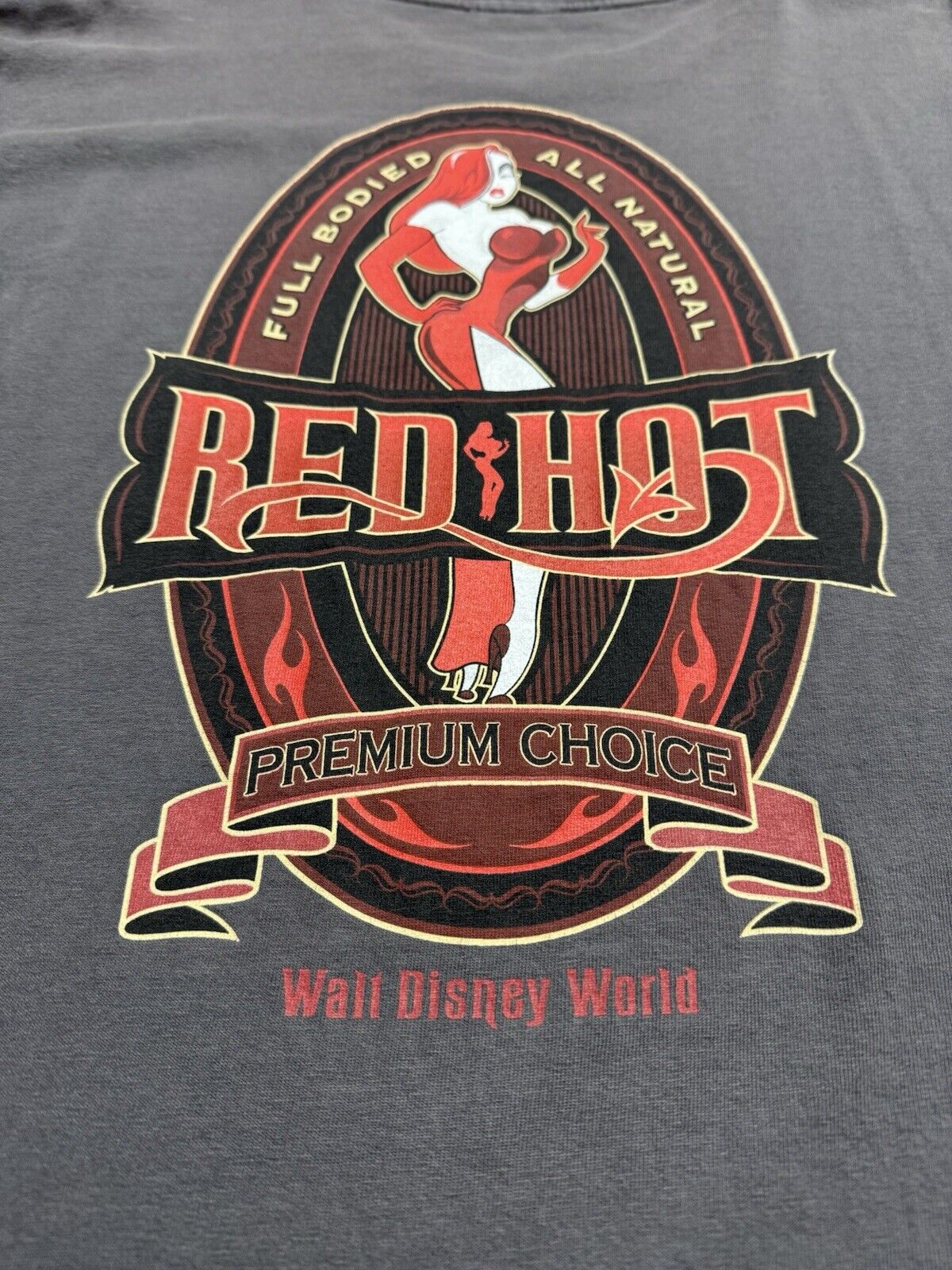 Jessica Rabbit Red Hot Disneyland T-Shirt Gray Mens L Walt Disney Roger Rabbit - thriftgoblin