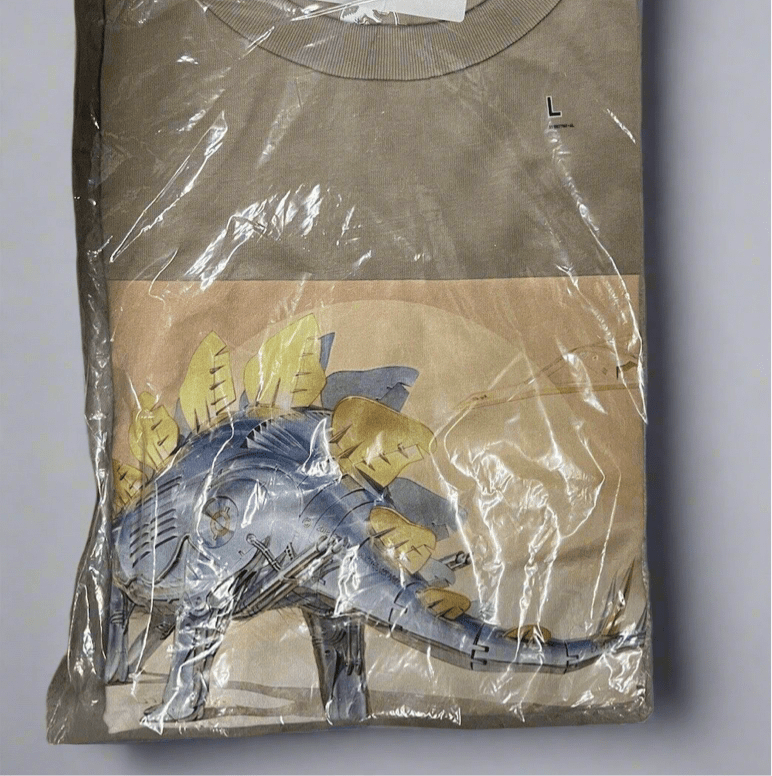 Jurassic World Collab Hajime Sorayama Uniqlo Sand Mens T-Shirt L Stegosaurus - thriftgoblin