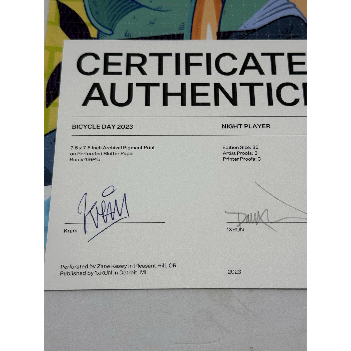Kram Night Player 1xRUN Blotter Print 32/35 Bicycle Day 2023 Signed COA - thriftgoblin