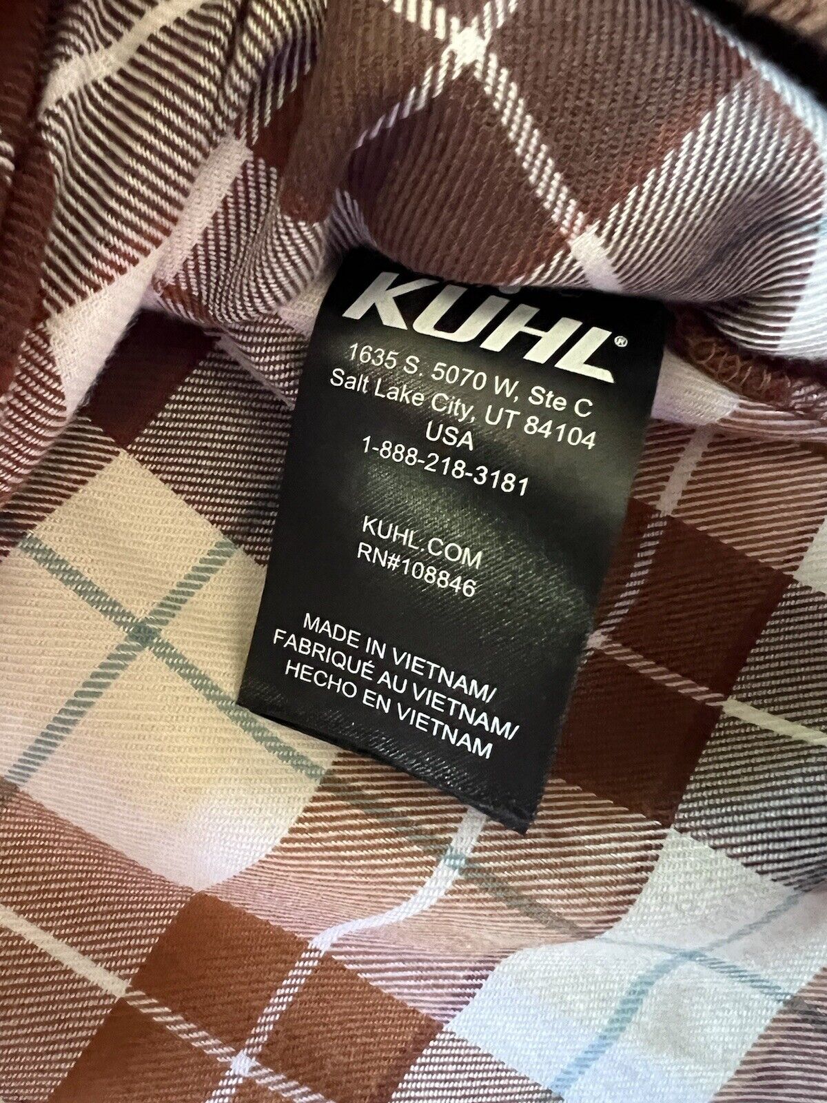 KUHL Tess Plaid Flannel Shirt Cinnamon Brown Women's Sz M Cream Corduroy Hiking - thriftgoblin