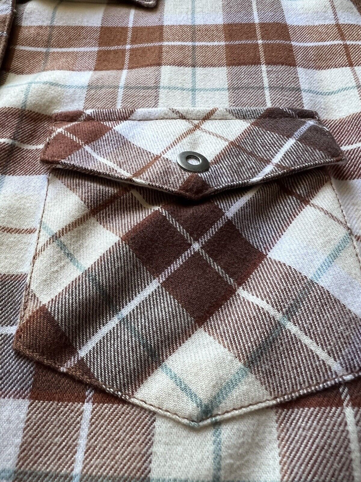 KUHL Tess Plaid Flannel Shirt Cinnamon Brown Women's Sz M Cream Corduroy Hiking - thriftgoblin