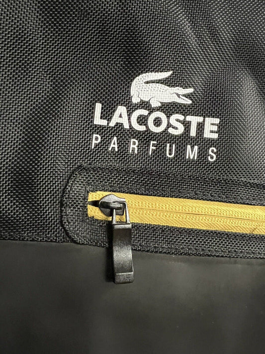 Lacoste Parfums Challenge Crocodile Logo Spell Out Crossbody Messenger Bag Black - thriftgoblin