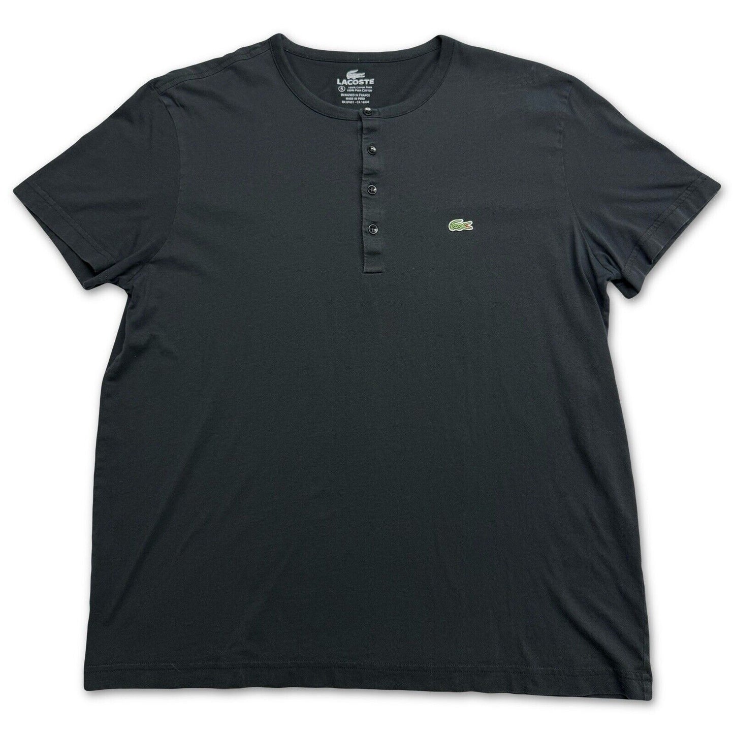 Lacoste Soft Pima Cotton Henley Button T Shirt Size 5 Large Peru Short Sleeve - thriftgoblin